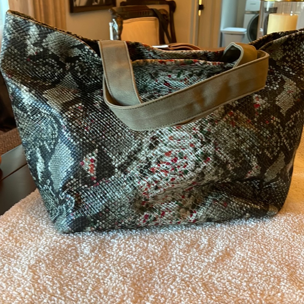Brand new, faux snakeskin tote